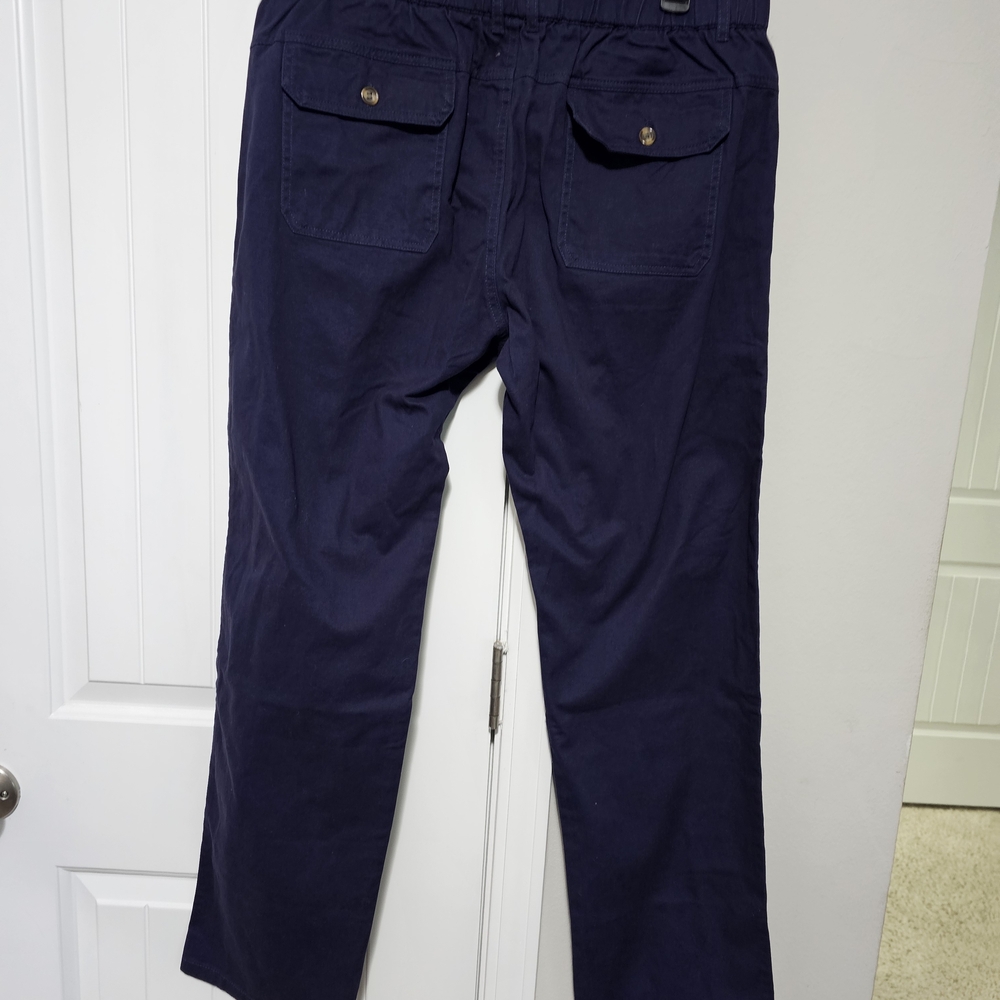 Men's Navy Elastic-Waist Chinos with Back Flap Pockets